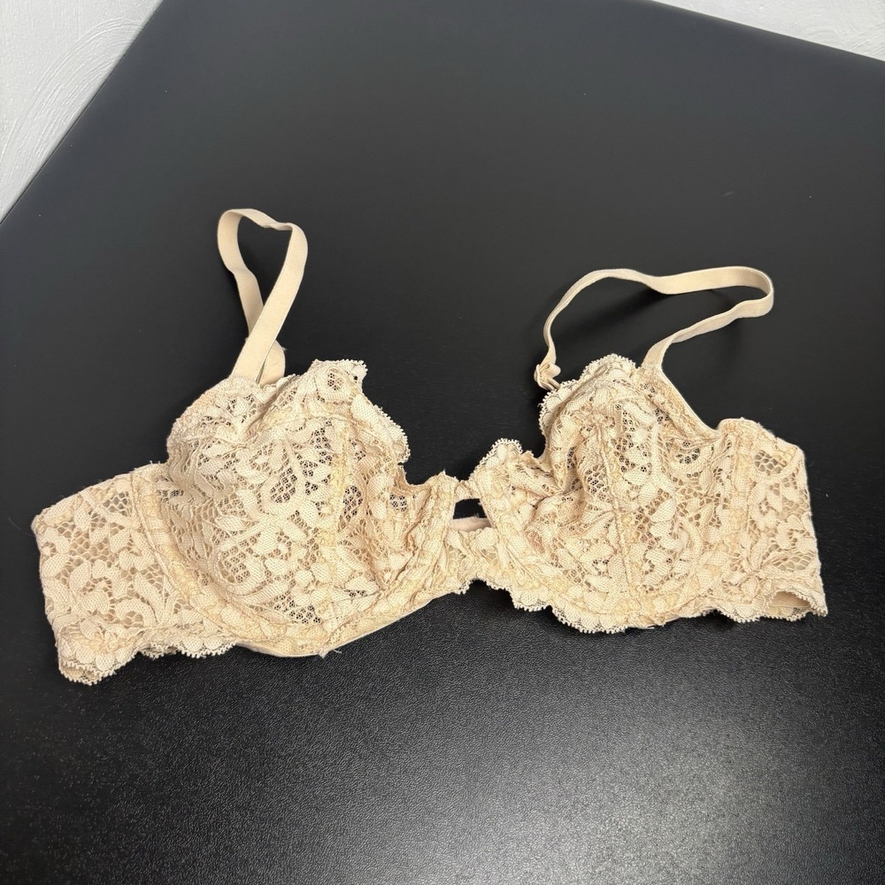 Body By Victoria Secret Unlined Demi Bra Size 34B Lace Beige